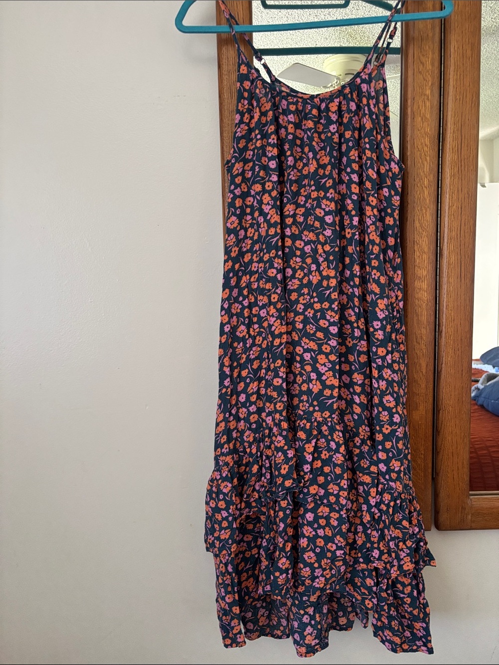 Universal Thread Floral High Low Midi Dress Ruffle Hem Adjustable Straps Small